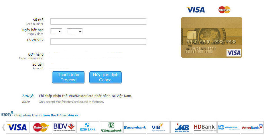 Thanh toán bằng thẻ Mastercard/Visa